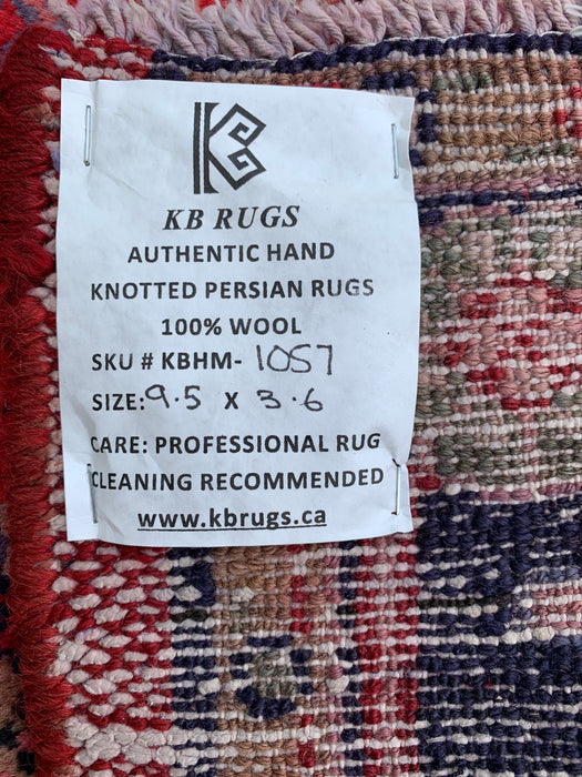 9'5 x 3'6 handgeknoopt Perzisch wollen loperkleed in rood, marineblauw & ivoor met traditioneel bloemendesign | KBHM-1057