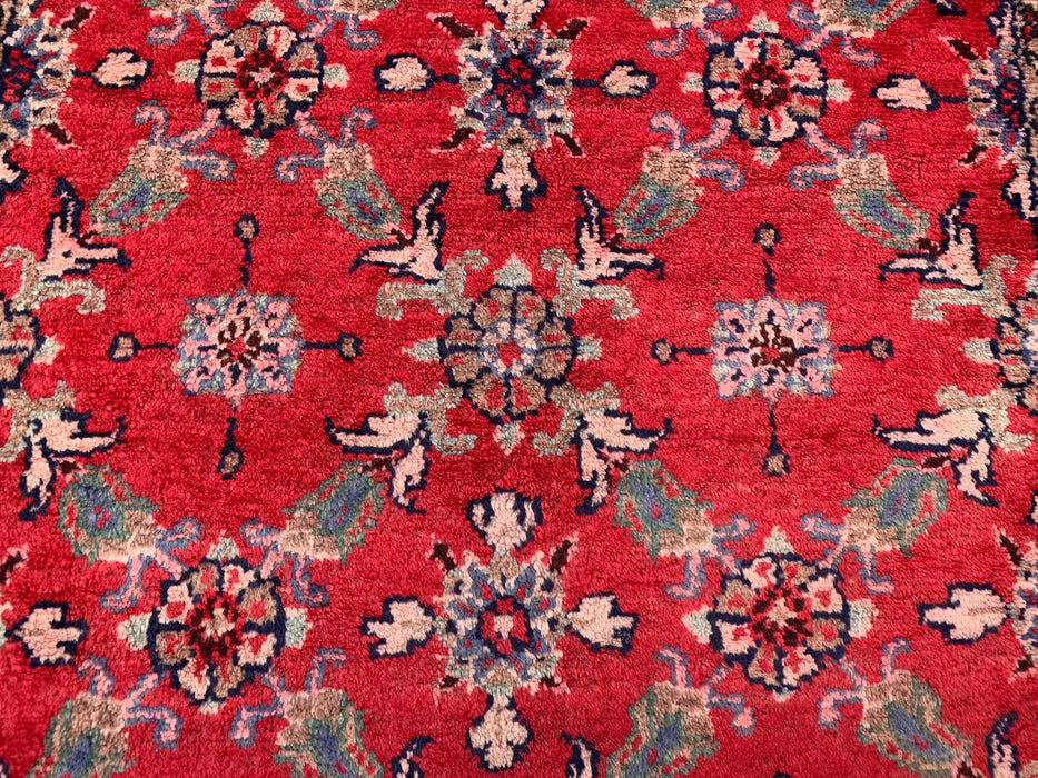 9'5 x 3'6 handgeknoopt Perzisch wollen loperkleed in rood, marineblauw & ivoor met traditioneel bloemendesign | KBHM-1057