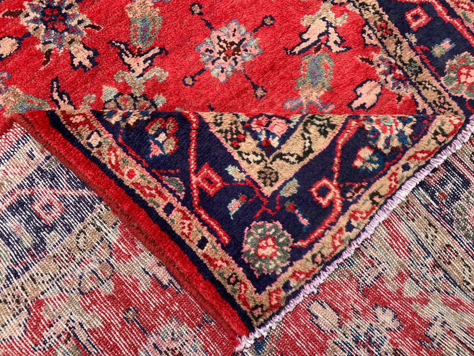 9'5 x 3'6 handgeknoopt Perzisch wollen loperkleed in rood, marineblauw & ivoor met traditioneel bloemendesign | KBHM-1057