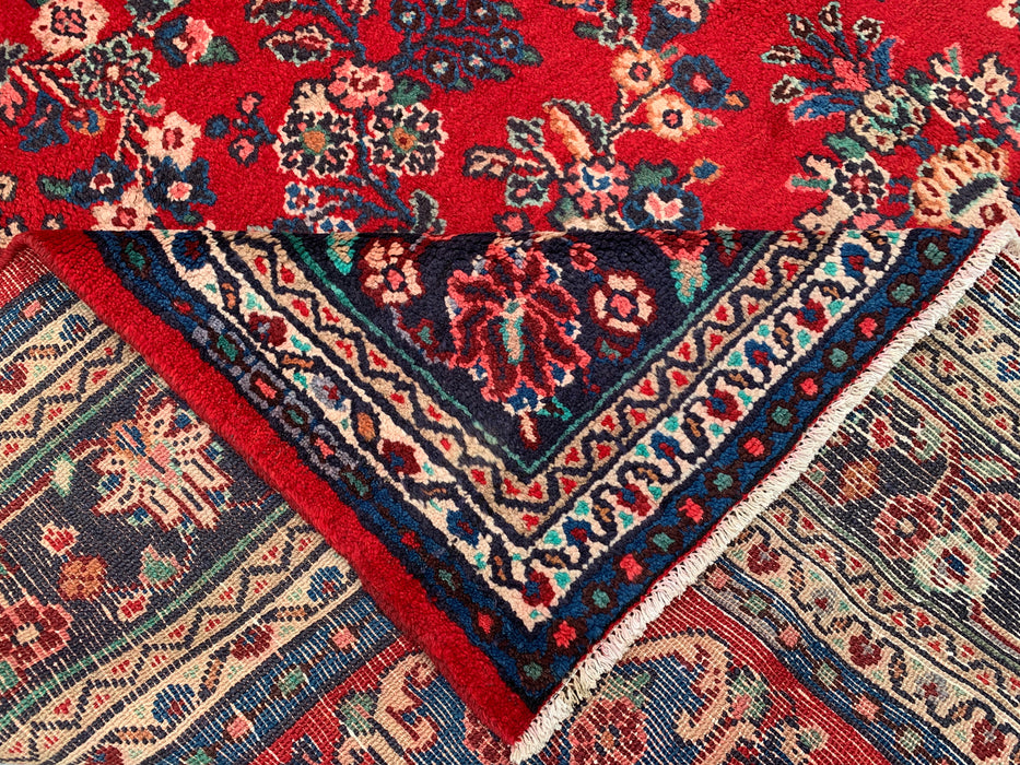 11'8 x 8'9 handgeknoopt Perzisch wollen tapijt met traditioneel medaillonontwerp in rood, blauw en ivoor | KBHM-1058
