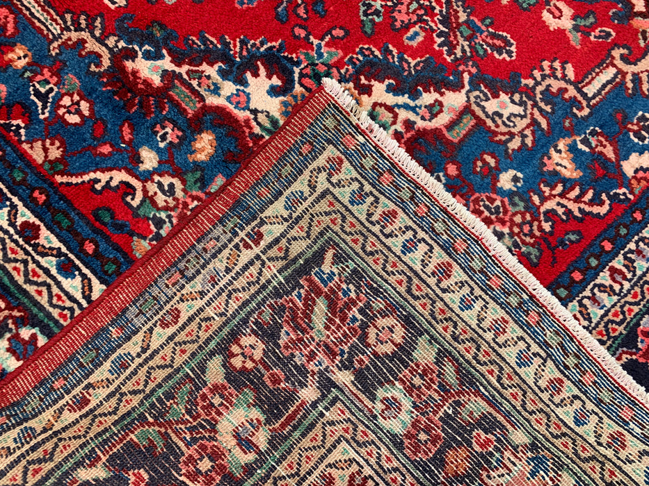 11'8 x 8'9 handgeknoopt Perzisch wollen tapijt met traditioneel medaillonontwerp in rood, blauw en ivoor | KBHM-1058