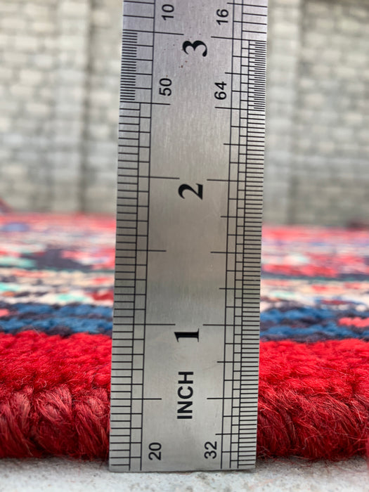 11'8 x 8'9 handgeknoopt Perzisch wollen tapijt met traditioneel medaillonontwerp in rood, blauw en ivoor | KBHM-1058
