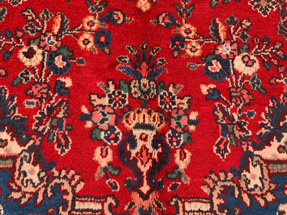 11'8 x 8'9 handgeknoopt Perzisch wollen tapijt met traditioneel medaillonontwerp in rood, blauw en ivoor | KBHM-1058