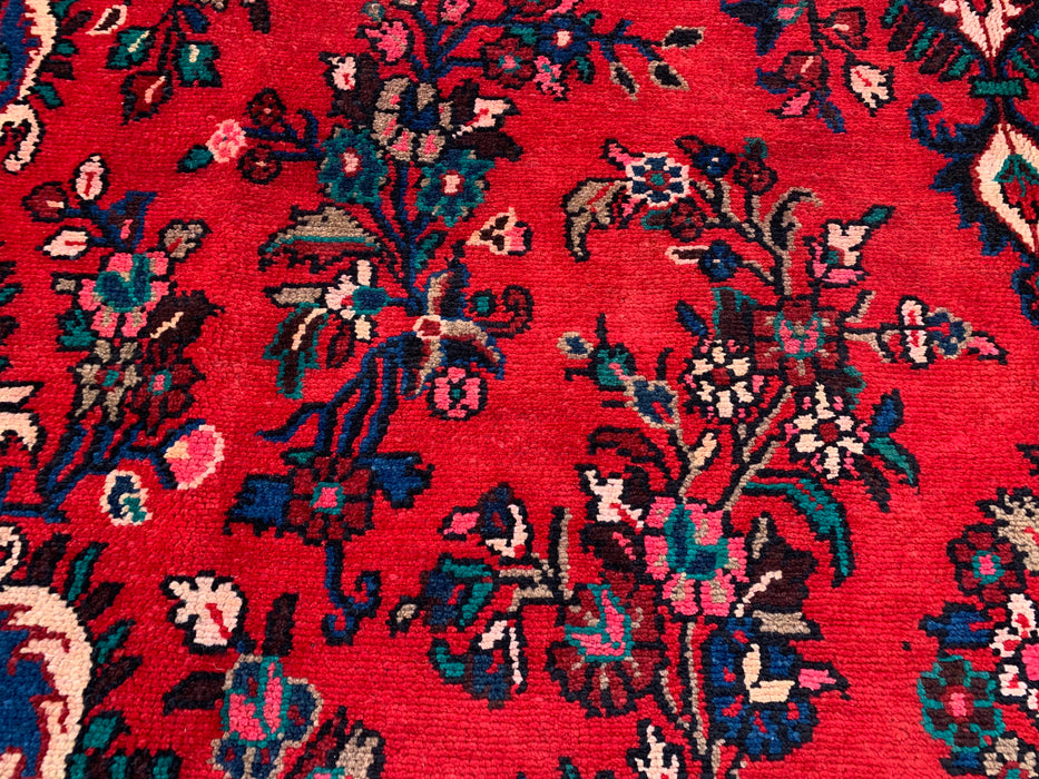 11'8 x 8'11 handgeknoopt Perzisch wollen tapijt in rood, blauw & ivoor met traditioneel medaillonontwerp | KBHM-1060