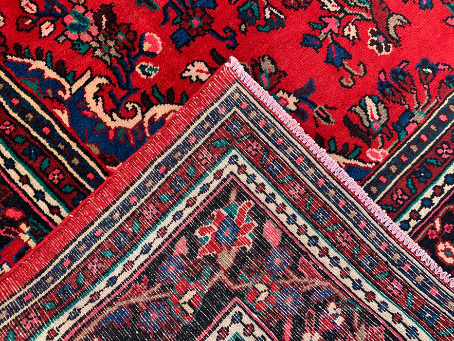 11'8 x 8'11 handgeknoopt Perzisch wollen tapijt in rood, blauw & ivoor met traditioneel medaillonontwerp | KBHM-1060
