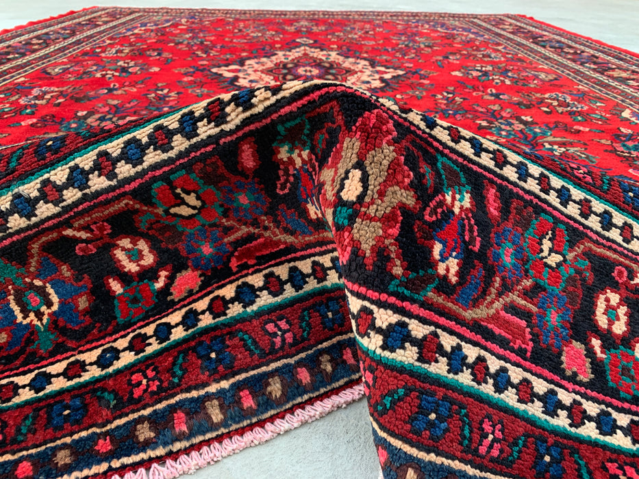 11'8 x 8'11 handgeknoopt Perzisch wollen tapijt in rood, blauw & ivoor met traditioneel medaillonontwerp | KBHM-1060
