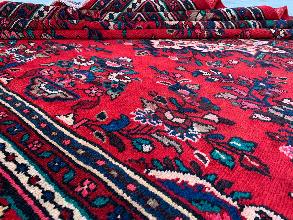 11'8 x 8'11 handgeknoopt Perzisch wollen tapijt in rood, blauw & ivoor met traditioneel medaillonontwerp | KBHM-1060