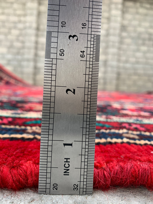 11'8 x 8'11 handgeknoopt Perzisch wollen tapijt in rood, blauw & ivoor met traditioneel medaillonontwerp | KBHM-1060
