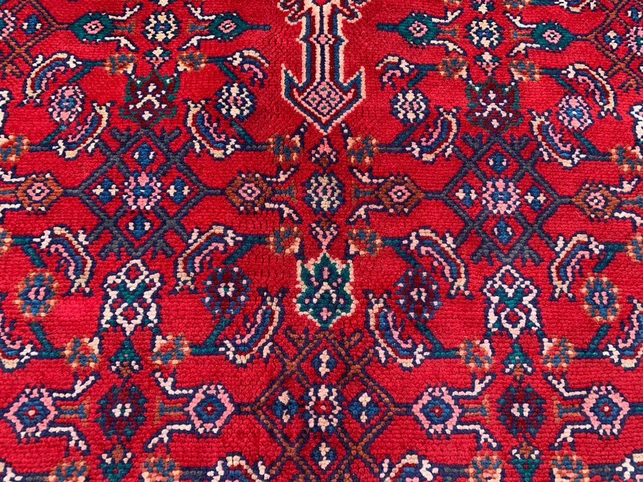 11'7 x 8'10 Handgeknoopt Perzisch wollen tapijt in rood, blauw & ivoor met traditioneel medaillonontwerp | KBHM-1061