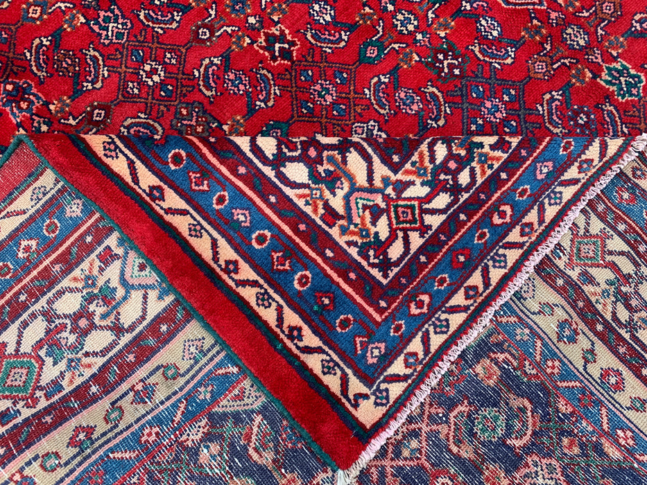 11'7 x 8'10 Handgeknoopt Perzisch wollen tapijt in rood, blauw & ivoor met traditioneel medaillonontwerp | KBHM-1061