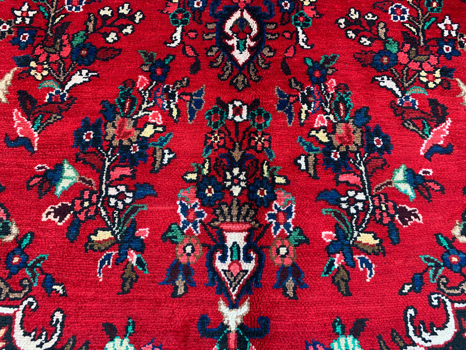11'8 x 8'7 handgeknoopt Perzisch wollen tapijt in rood, blauw & ivoor met traditioneel medaillonontwerp | KBHM-1062