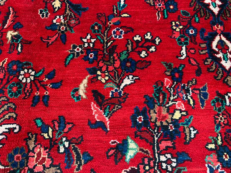 11'8 x 8'7 handgeknoopt Perzisch wollen tapijt in rood, blauw & ivoor met traditioneel medaillonontwerp | KBHM-1062
