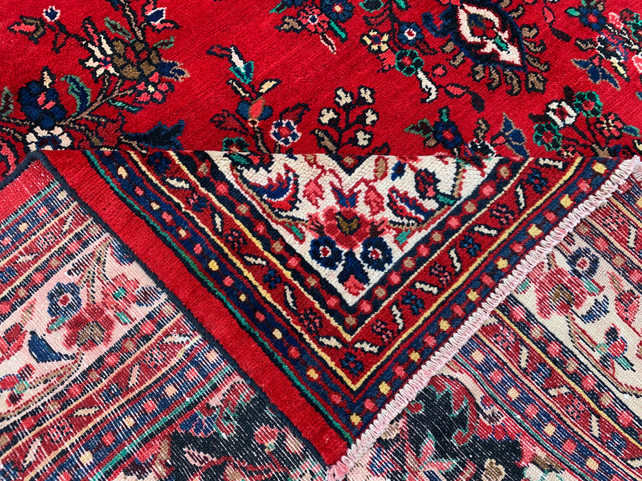 11'8 x 8'7 handgeknoopt Perzisch wollen tapijt in rood, blauw & ivoor met traditioneel medaillonontwerp | KBHM-1062