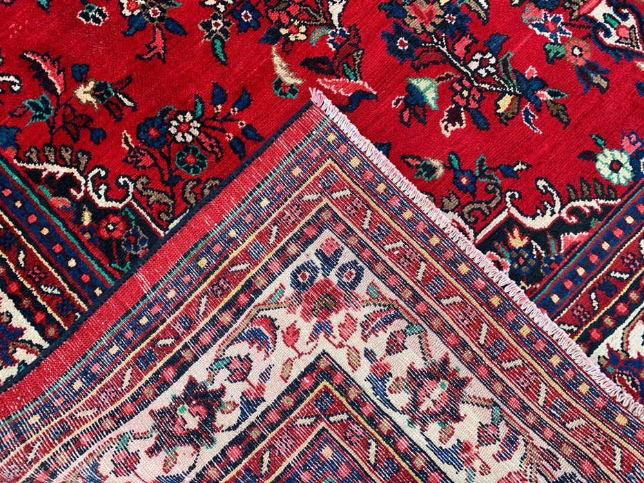 11'8 x 8'7 handgeknoopt Perzisch wollen tapijt in rood, blauw & ivoor met traditioneel medaillonontwerp | KBHM-1062