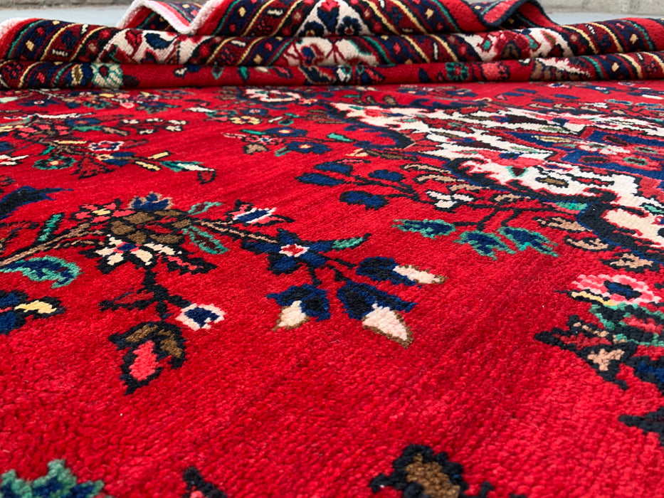 11'8 x 8'7 handgeknoopt Perzisch wollen tapijt in rood, blauw & ivoor met traditioneel medaillonontwerp | KBHM-1062