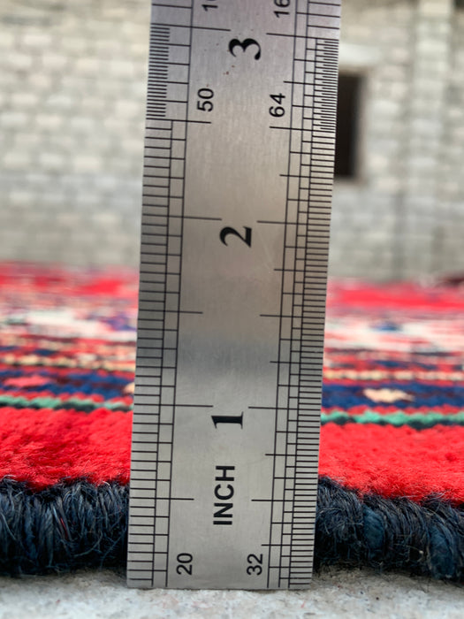 11'8 x 8'7 handgeknoopt Perzisch wollen tapijt in rood, blauw & ivoor met traditioneel medaillonontwerp | KBHM-1062