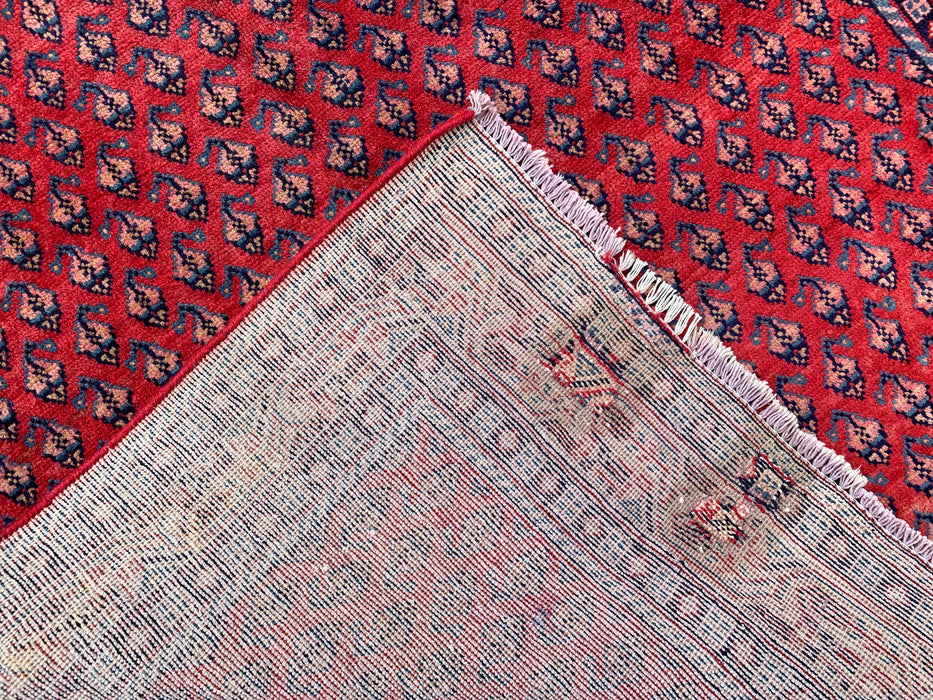 10'6 x 4'2 handgeknoopt Perzisch wollen loperkleed in rood, blauw & goud met all-over motief | KBHM-1063