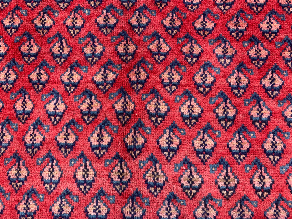 10'6 x 4'2 handgeknoopt Perzisch wollen loperkleed in rood, blauw & goud met all-over motief | KBHM-1063
