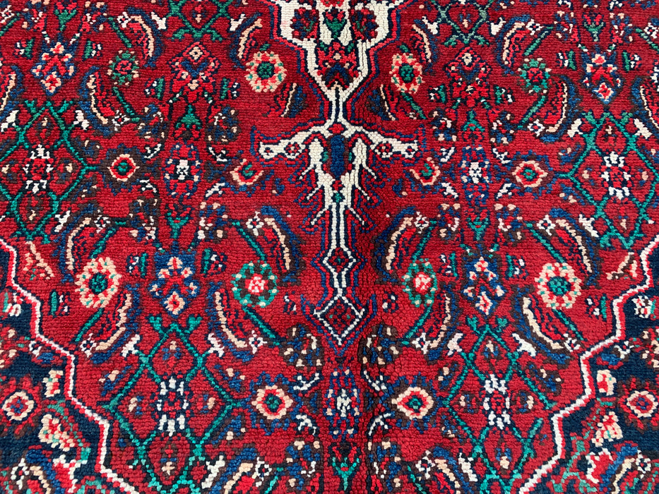 11'7 x 8'8 handgeknoopt Perzisch wollen tapijt in rood, blauw & ivoor met traditioneel medaillonontwerp | KBHM-1064