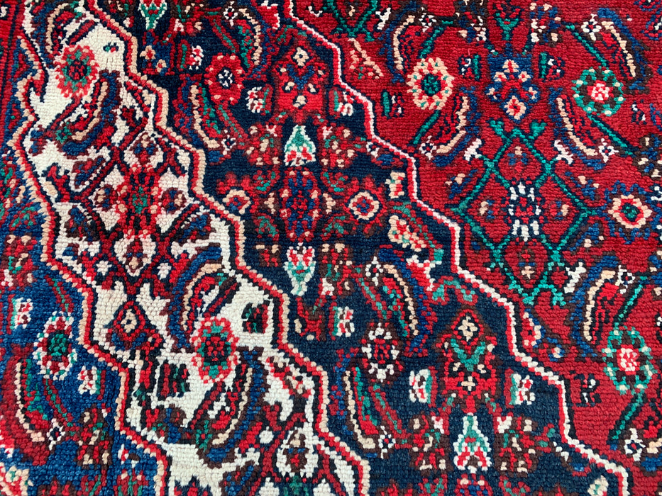 11'7 x 8'8 handgeknoopt Perzisch wollen tapijt in rood, blauw & ivoor met traditioneel medaillonontwerp | KBHM-1064