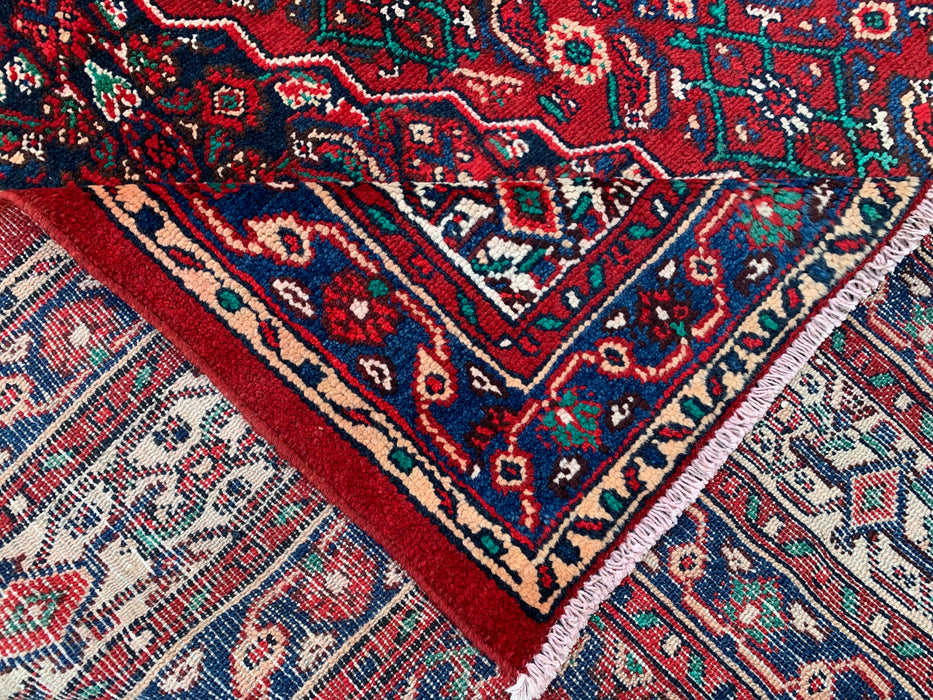 11'7 x 8'8 handgeknoopt Perzisch wollen tapijt in rood, blauw & ivoor met traditioneel medaillonontwerp | KBHM-1064