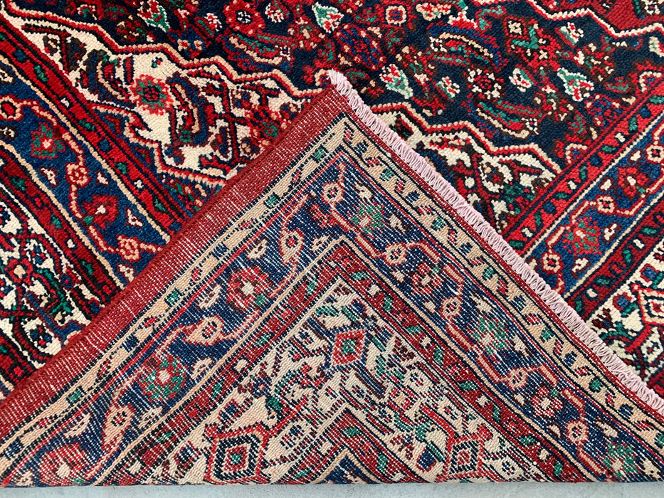 11'7 x 8'8 handgeknoopt Perzisch wollen tapijt in rood, blauw & ivoor met traditioneel medaillonontwerp | KBHM-1064