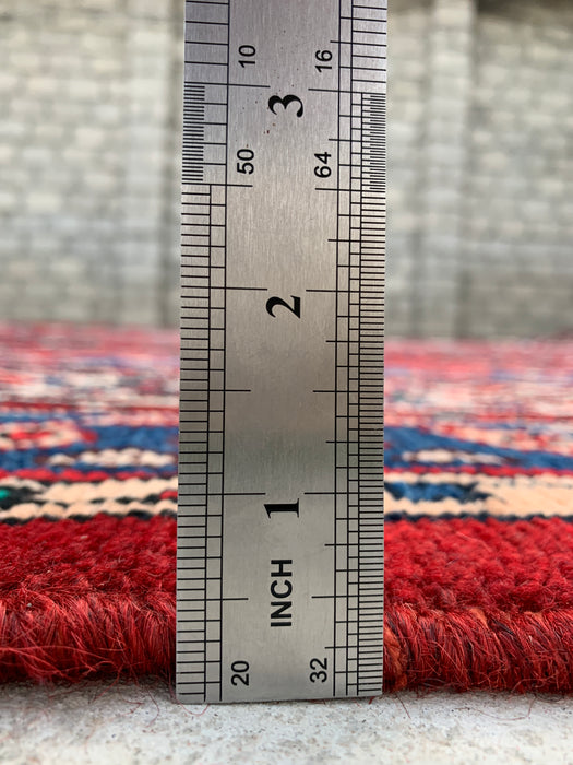11'7 x 8'8 handgeknoopt Perzisch wollen tapijt in rood, blauw & ivoor met traditioneel medaillonontwerp | KBHM-1064