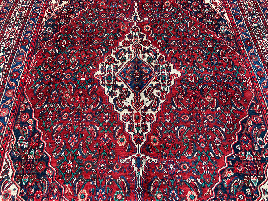 11'7 x 8'8 handgeknoopt Perzisch wollen tapijt in rood, blauw & ivoor met traditioneel medaillonontwerp | KBHM-1064