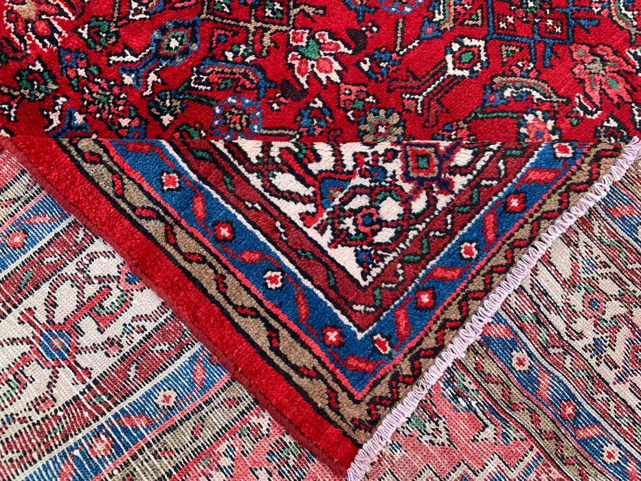 11'6 x 8'7 handgeknoopt Perzisch wollen tapijt met traditioneel medaillonontwerp in rood, blauw & ivoor | KBHM-1065