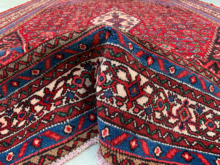 11'6 x 8'7 handgeknoopt Perzisch wollen tapijt met traditioneel medaillonontwerp in rood, blauw & ivoor | KBHM-1065