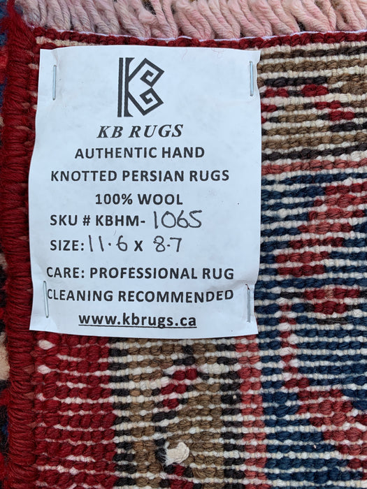 11'6 x 8'7 handgeknoopt Perzisch wollen tapijt met traditioneel medaillonontwerp in rood, blauw & ivoor | KBHM-1065