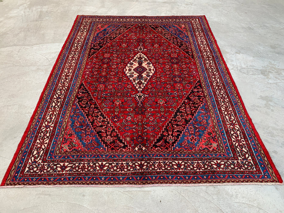11'6 x 8'7 handgeknoopt Perzisch wollen tapijt met traditioneel medaillonontwerp in rood, blauw & ivoor | KBHM-1065