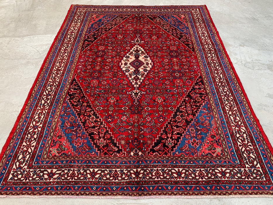 11'6 x 8'7 handgeknoopt Perzisch wollen tapijt met traditioneel medaillonontwerp in rood, blauw & ivoor | KBHM-1065