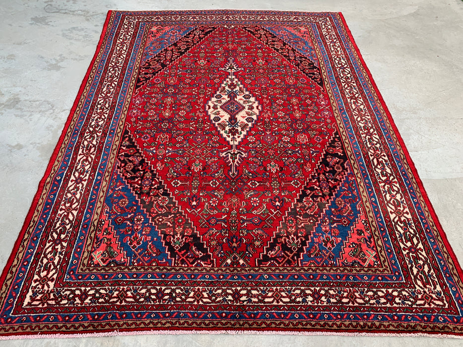 11'6 x 8'7 handgeknoopt Perzisch wollen tapijt met traditioneel medaillonontwerp in rood, blauw & ivoor | KBHM-1065