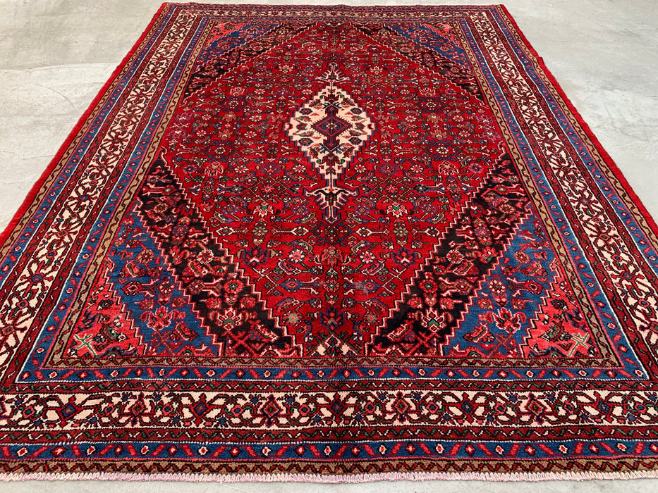 11'6 x 8'7 handgeknoopt Perzisch wollen tapijt met traditioneel medaillonontwerp in rood, blauw & ivoor | KBHM-1065