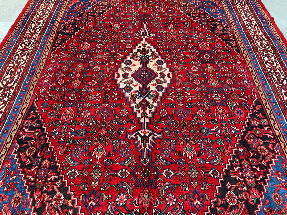 11'6 x 8'7 handgeknoopt Perzisch wollen tapijt met traditioneel medaillonontwerp in rood, blauw & ivoor | KBHM-1065