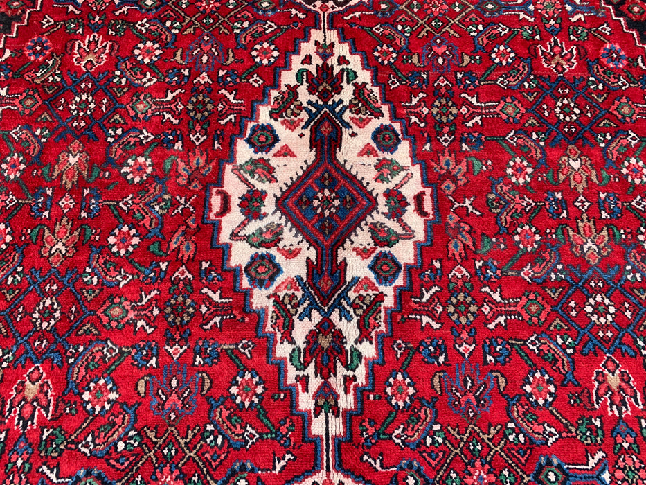 11'6 x 8'7 handgeknoopt Perzisch wollen tapijt met traditioneel medaillonontwerp in rood, blauw & ivoor | KBHM-1065