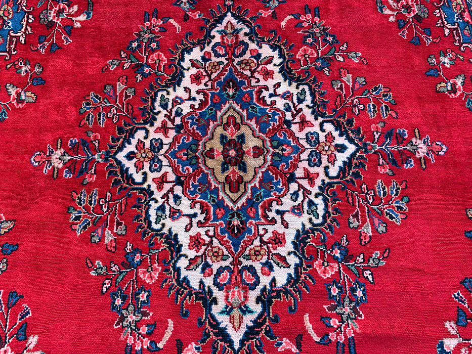 338 x 274 cm handgeknoopt Perzisch wollen tapijt in rood, blauw en ivoor met traditioneel medaillondesign | KBHM-1066