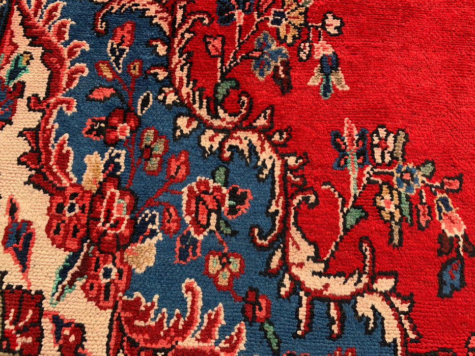 338 x 274 cm handgeknoopt Perzisch wollen tapijt in rood, blauw en ivoor met traditioneel medaillondesign | KBHM-1066