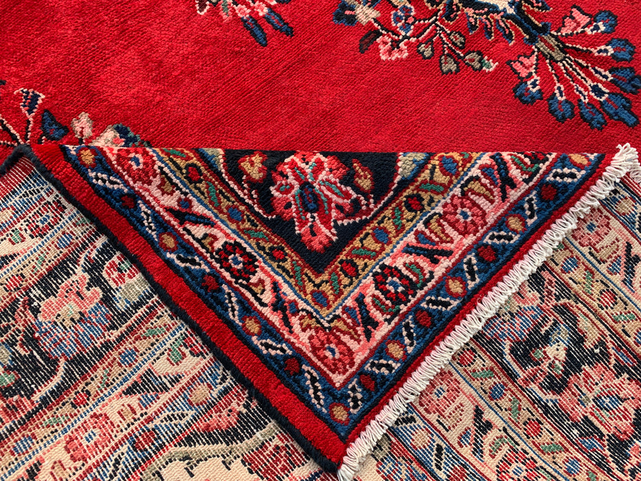 338 x 274 cm handgeknoopt Perzisch wollen tapijt in rood, blauw en ivoor met traditioneel medaillondesign | KBHM-1066