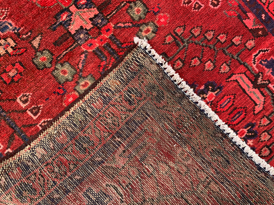 10'2 x 3'5 Handgeknoopt Perzisch wollen loperkleed in rood, marineblauw en roze met traditioneel bloemendesign | KBHM-1070