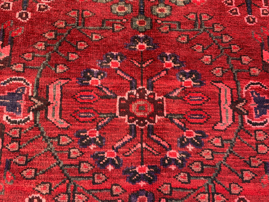 10'2 x 3'5 Handgeknoopt Perzisch wollen loperkleed in rood, marineblauw en roze met traditioneel bloemendesign | KBHM-1070