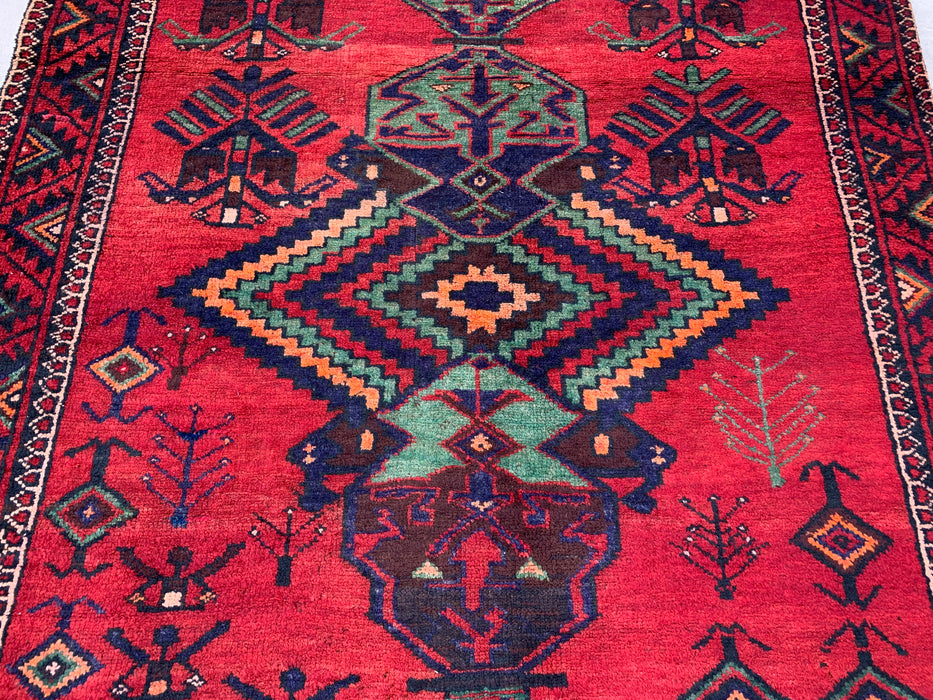 12'10 x 4'7 handgeknoopt Perzisch wollen loperkleed met tribaal geometrisch ontwerp in rood, marineblauw & groenblauw | KBHM-1073
