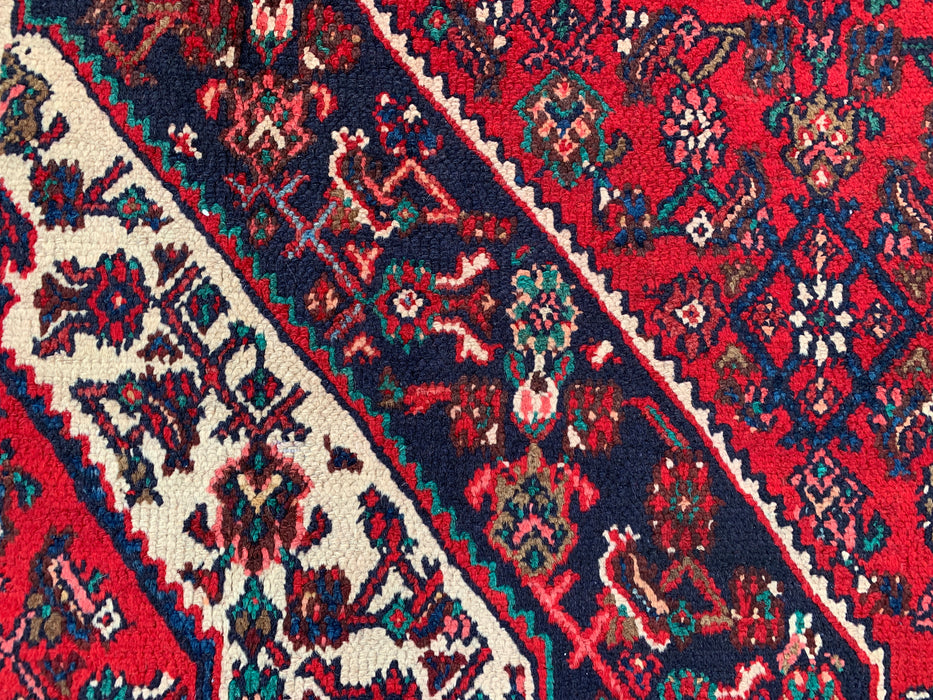 11'7 x 8'8 Handgeknoopt Perzisch wollen tapijt in rood, marineblauw & ivoor met traditioneel medaillonontwerp | KBHM-1075
