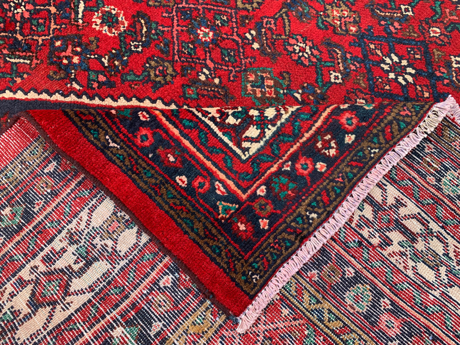 11'7 x 8'8 Handgeknoopt Perzisch wollen tapijt in rood, marineblauw & ivoor met traditioneel medaillonontwerp | KBHM-1075
