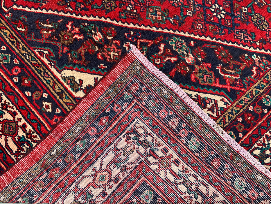 11'7 x 8'8 Handgeknoopt Perzisch wollen tapijt in rood, marineblauw & ivoor met traditioneel medaillonontwerp | KBHM-1075