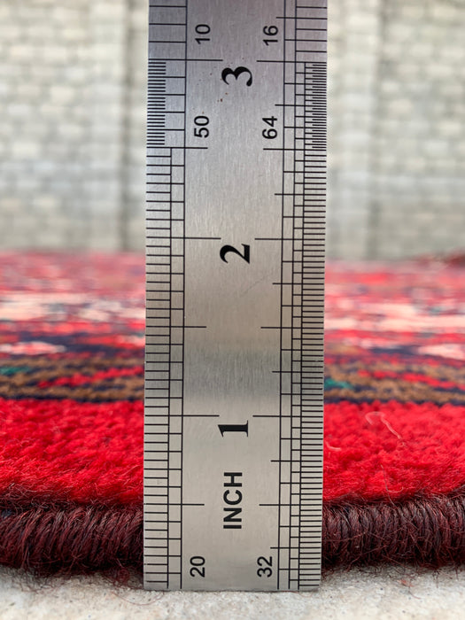 11'7 x 8'8 Handgeknoopt Perzisch wollen tapijt in rood, marineblauw & ivoor met traditioneel medaillonontwerp | KBHM-1075
