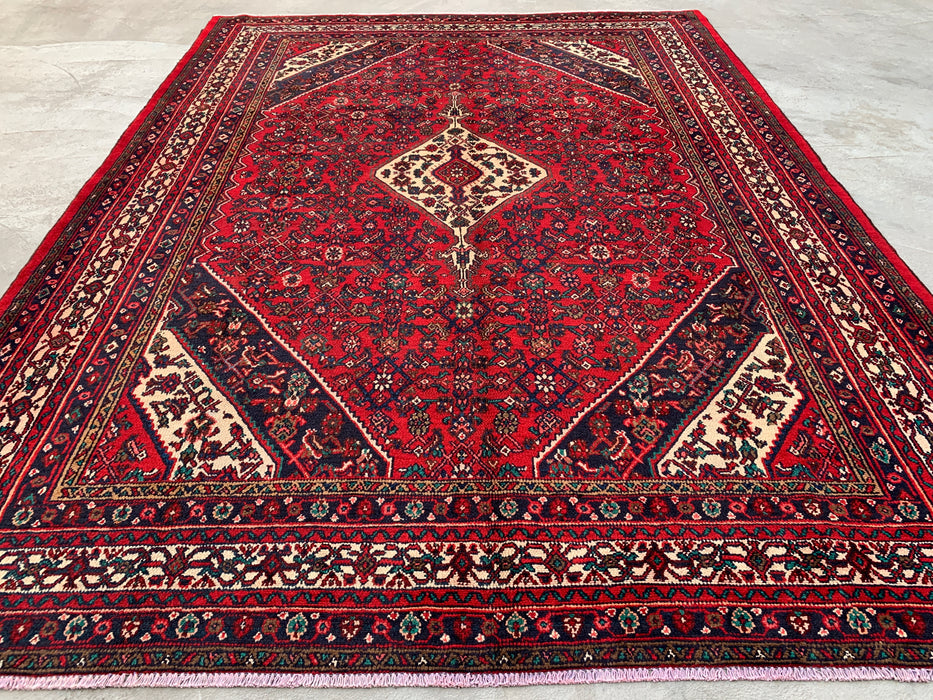 11'7 x 8'8 Handgeknoopt Perzisch wollen tapijt in rood, marineblauw & ivoor met traditioneel medaillonontwerp | KBHM-1075