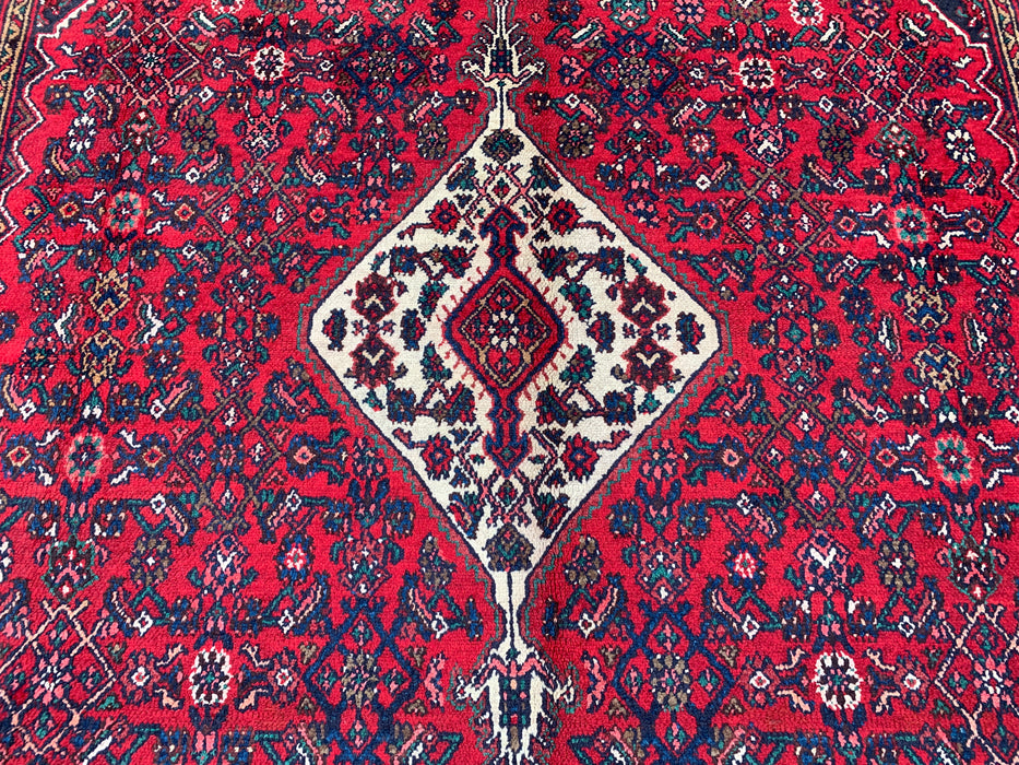 11'7 x 8'8 Handgeknoopt Perzisch wollen tapijt in rood, marineblauw & ivoor met traditioneel medaillonontwerp | KBHM-1075