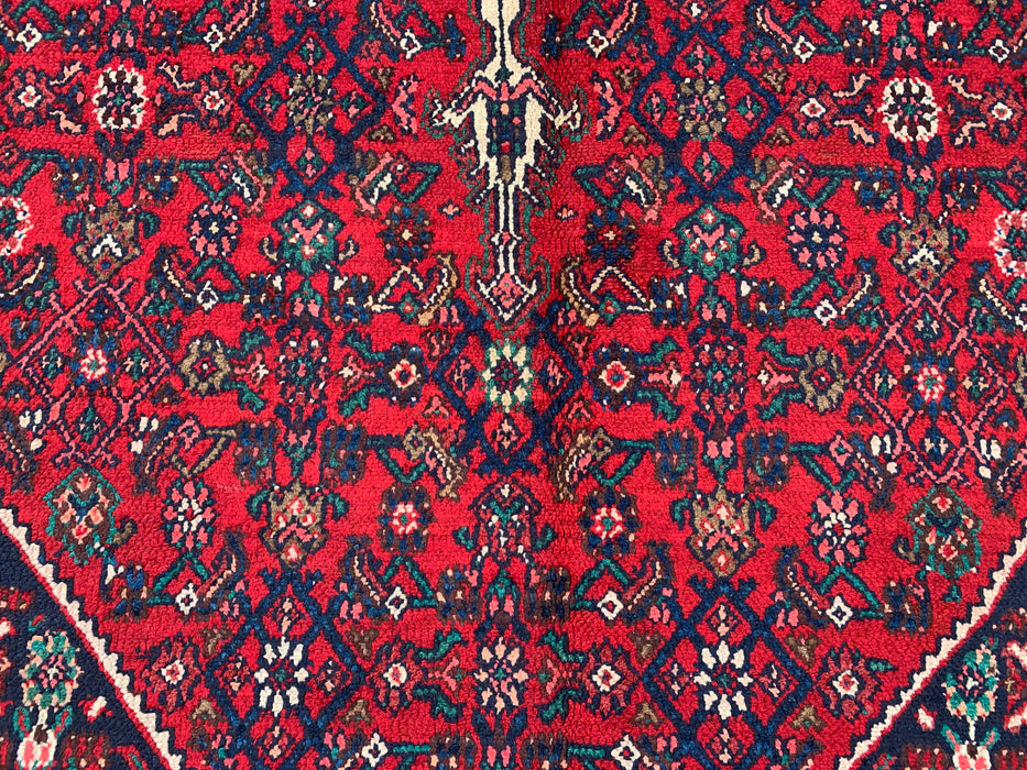 11'7 x 8'8 Handgeknoopt Perzisch wollen tapijt in rood, marineblauw & ivoor met traditioneel medaillonontwerp | KBHM-1075